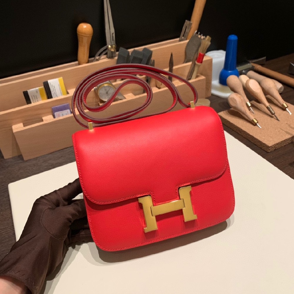 绝美拼色 搭配 ❤️19cm  swift 心红内拼金棕 金扣