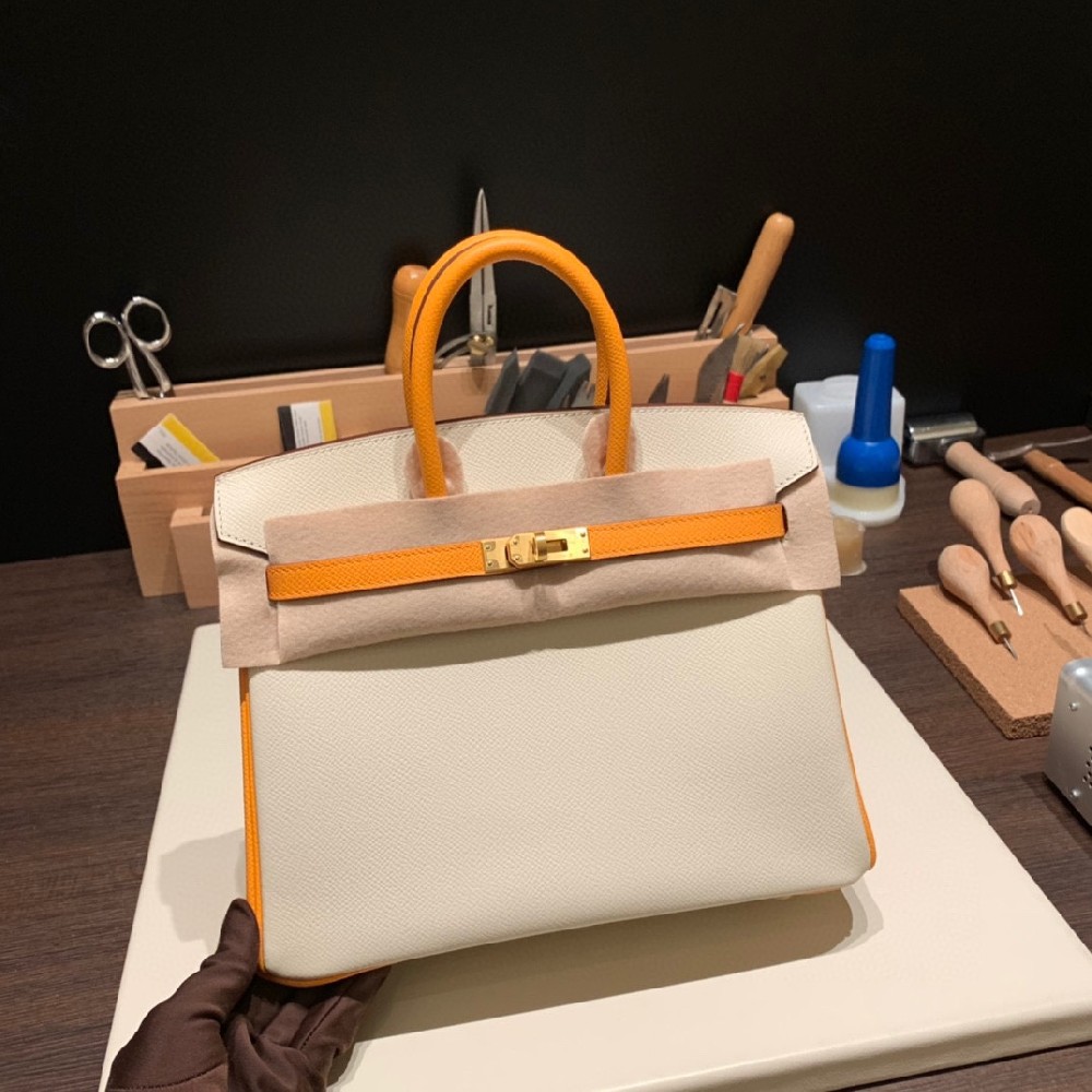 现货❤️25cm birkin epsom 奶昔白拼太阳黄 拉丝金扣