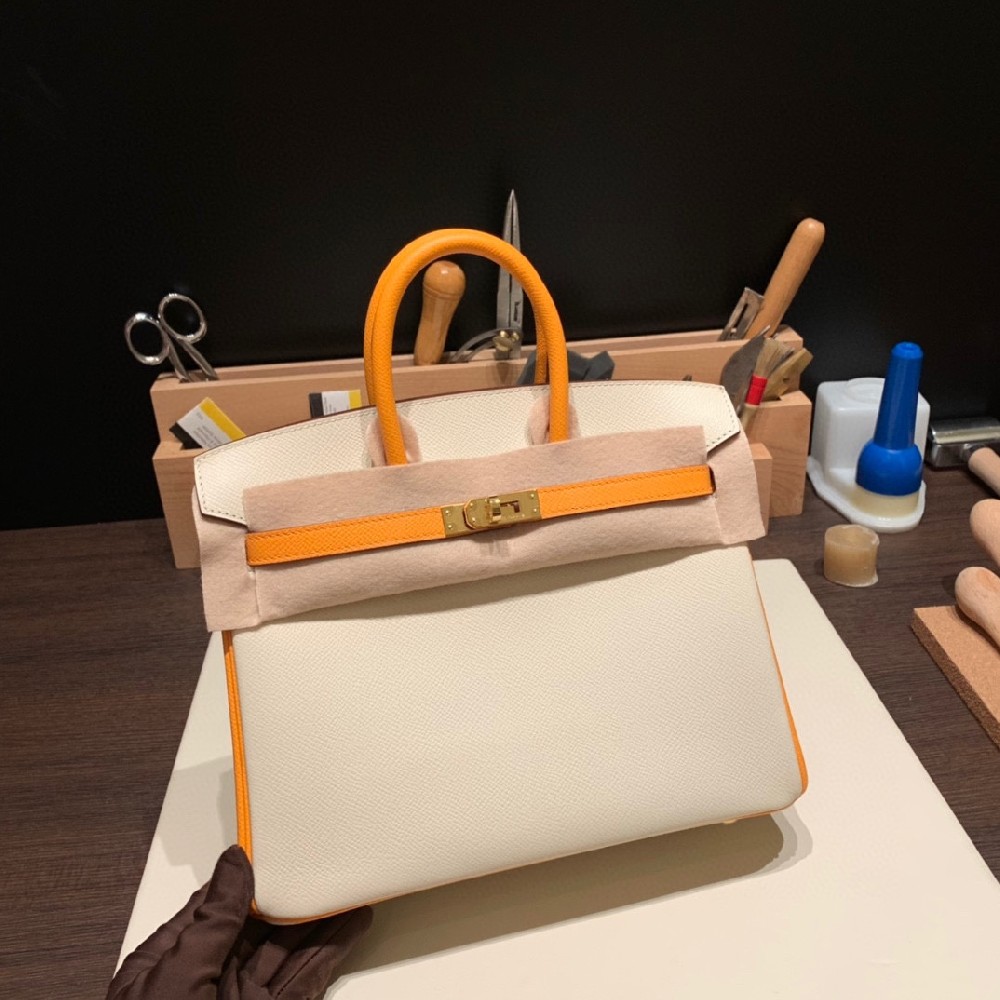 现货❤️25cm birkin epsom 奶昔白拼太阳黄 金扣