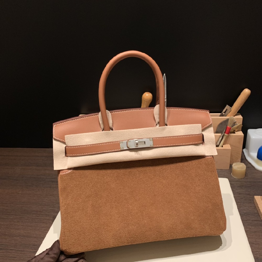 37金棕麂皮拼金棕 swift 银扣 30cm 稀有款必入！拎起就是时髦本精啦