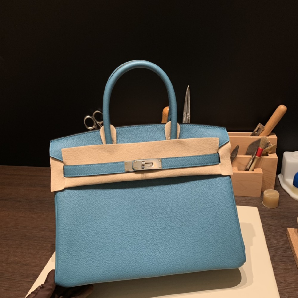 现货❤️30cm birkin togo 松石蓝 银扣    静谧而璀璨的高级蓝 😊