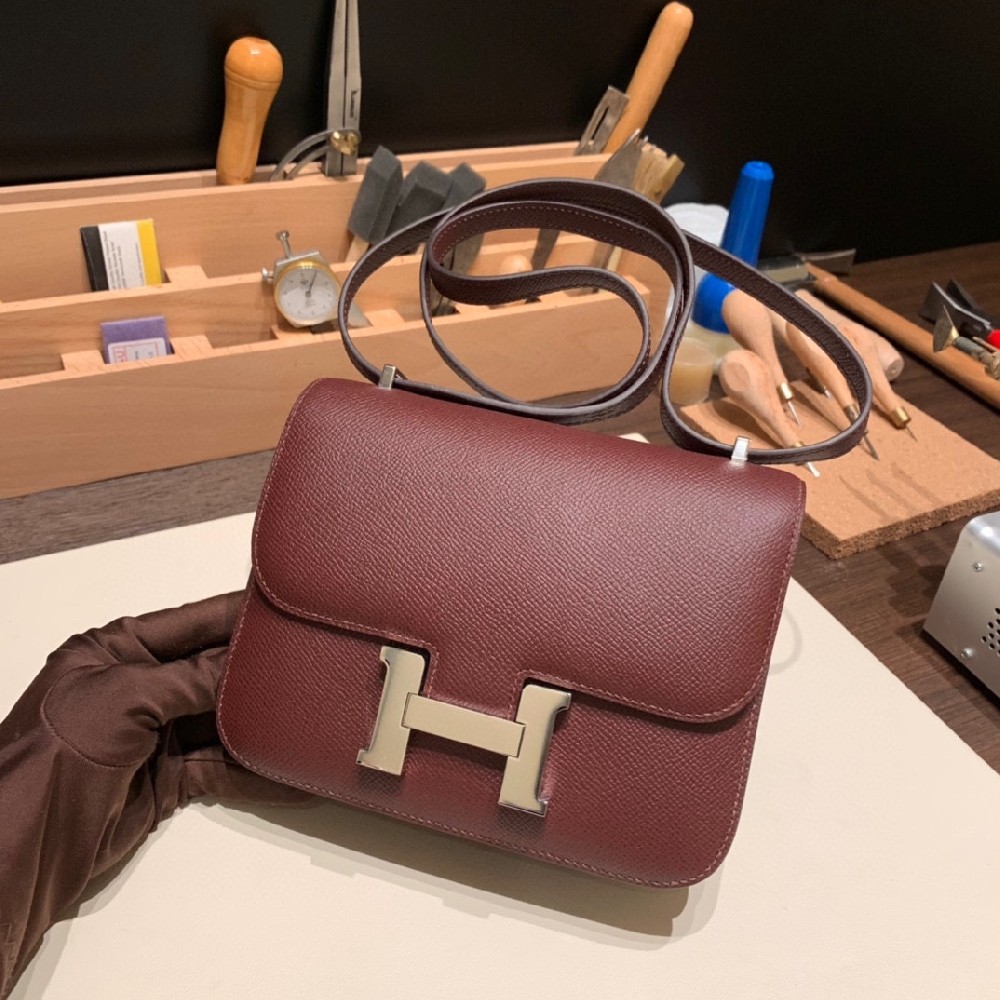 Constance 19cm epsom  酒红 银扣